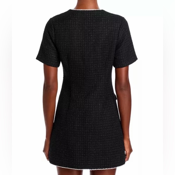 🆕 AQUA Black Tweed Lace Trim Button Front Dress Bloomingdale’s Office Size M - Picture 3 of 16